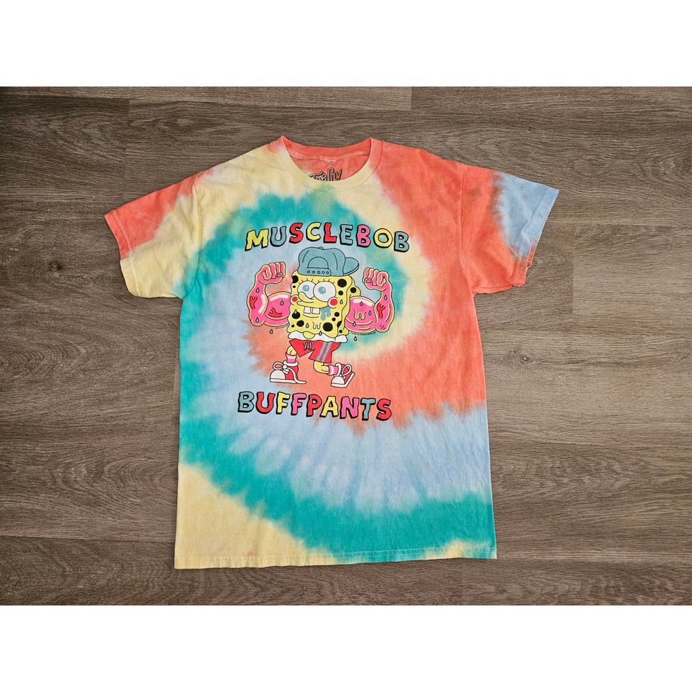 Tee Luv SpongeBob MuscleBob BuffPants Tie Dye Graphic T-Shirt Mens Medium Multi